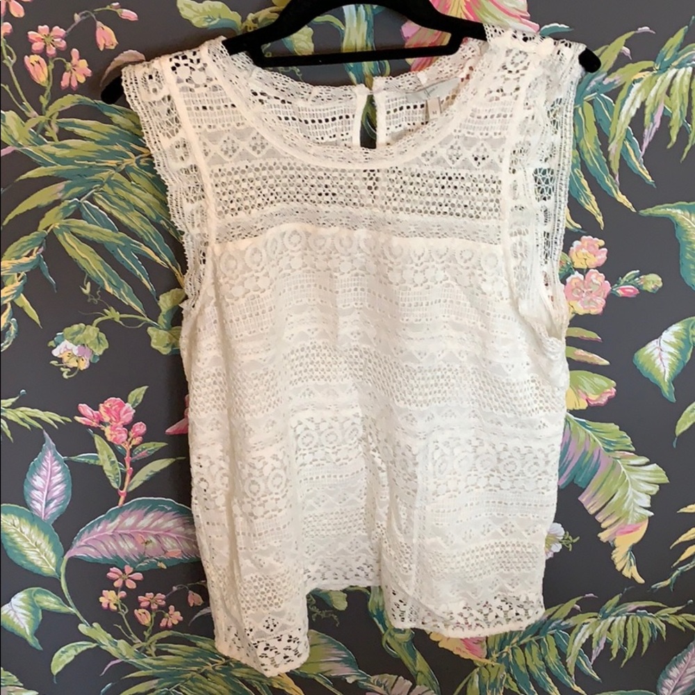 Joie White Crochet Sleeveless Top. Medium